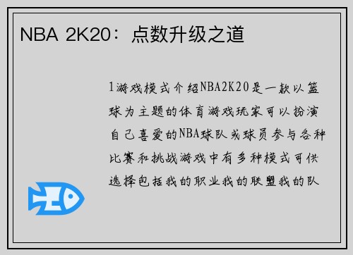 NBA 2K20：点数升级之道